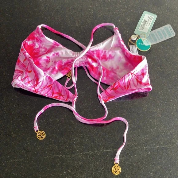 Luli Fama Bamboleo reversible fuchsia drawstring bralette bikini top - Picture 2 of 10